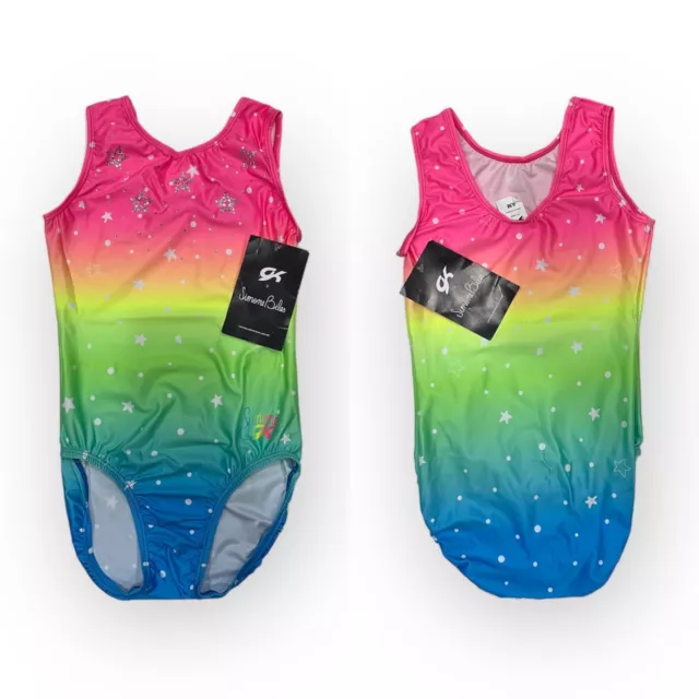 NWT GK Elite gymnastics leotard Simone Biles  Adult AM Gradient Sparkle Rainbow