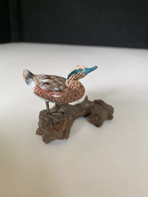Vintage Carved & Hand Painted Miniature Wood Duck Burl Driftwood Stand