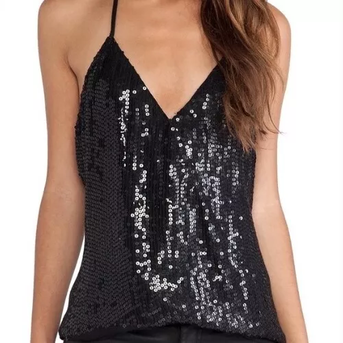 Parker 'Kae' Black Silk Sequin Sexy Halter Top, XS, NWT, 83% off retail ($297)