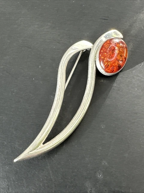 Belle Broche Ancienne En Argent Massif Style Art Déco - Bijou Vintage Français