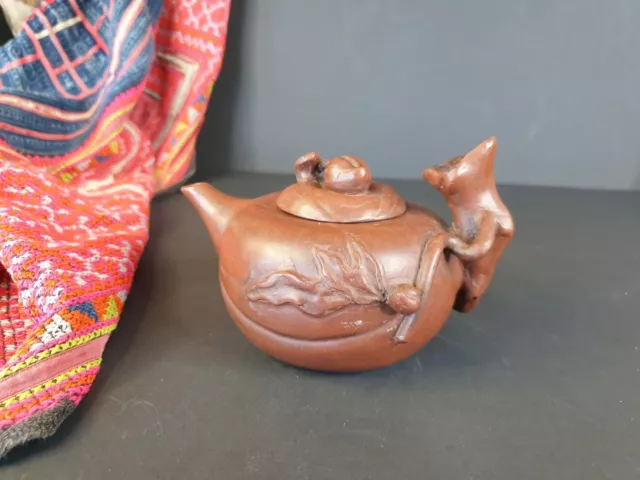 Old Chinese Terracotta Tea Pot with Nut Handled Lid …beautiful collection piece