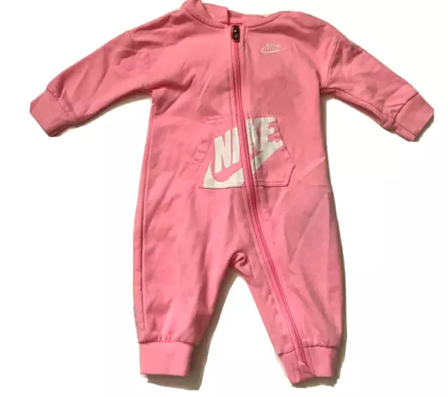 Nike babies  size 6mos pink zip fleece hooded one piece