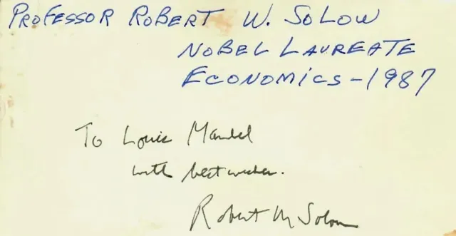 "Nobel Prize in Economics" Robert Solow Hand Signed 3X5 Card COA