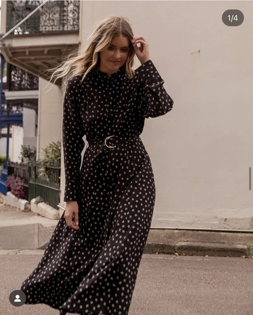 witchery black maxi dress Audrey Dress #4 Shirt Collar 3/4 Sleeve Midi Plus Length Wool (Dupatta