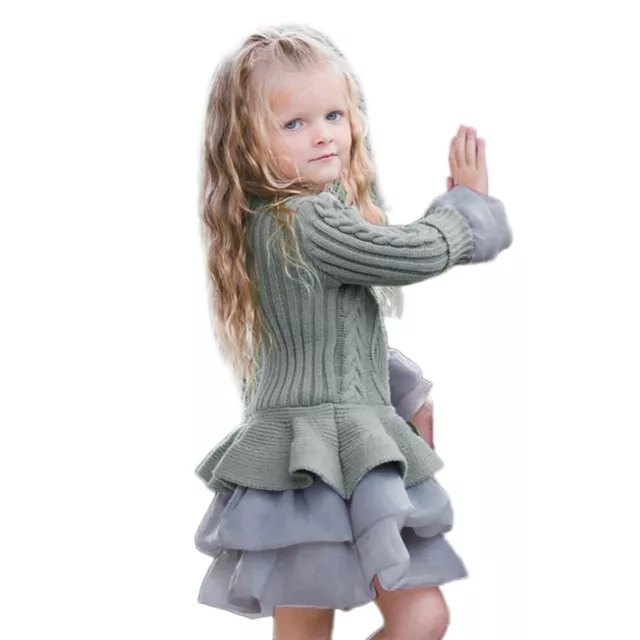 Toddler Kids Baby Girls Knitted Sweater Winter Crochet Dress with Tulle Pullover 3