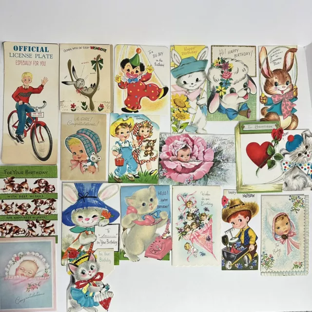 Lot of 20 Vintage Children & Baby Birthday Cards MCM 50s 60s