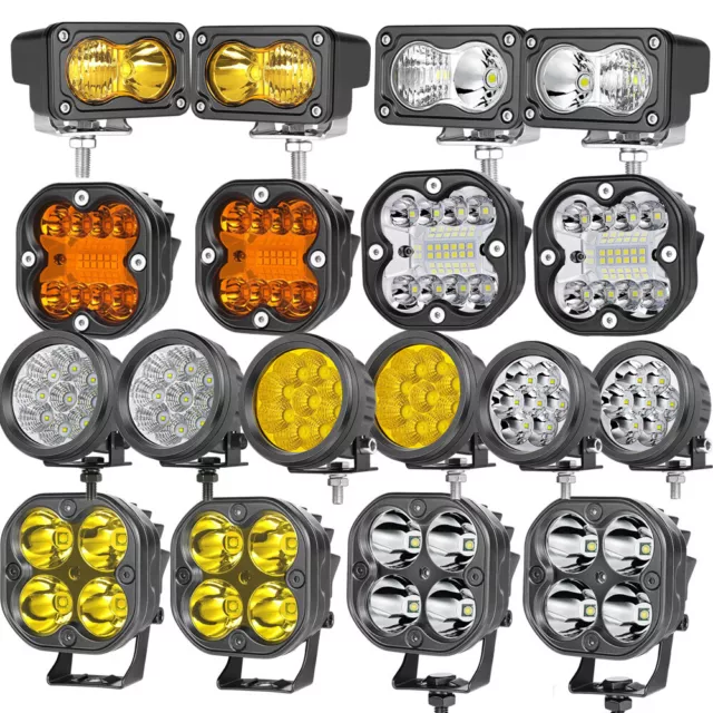 Pair 3" Cube Pods LED Work Lamp Spot Flood OffRoad Driving Lights Truck 4WD FOG