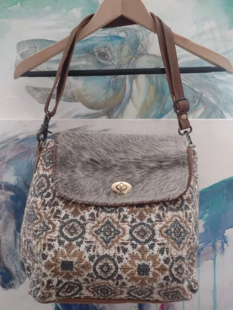 Myra Bag Convertible Crossbody/Backpack Hair on Leather Shoulder Bag NWOT