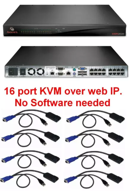 Avocent DSR2020 16 port KVM IP  Switch + 8 x DSRIQ-USB cable modules