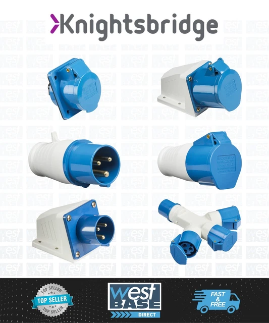 240V IP44 16A 3 Pin Blue Industrial Plugs & Sockets Caravan Camping