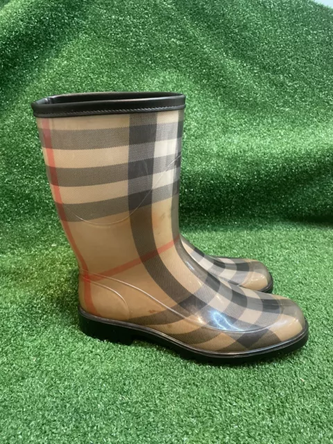 Burberry Womens Size US8-9 EU39 Nova Check Tall Rubber Rain Boots Made in Italy