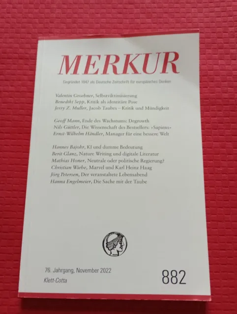 Merkur Zeitschrift 882, Nov. 2022, Hannes Bajohr, Jacob Taubes, Klett Cotta