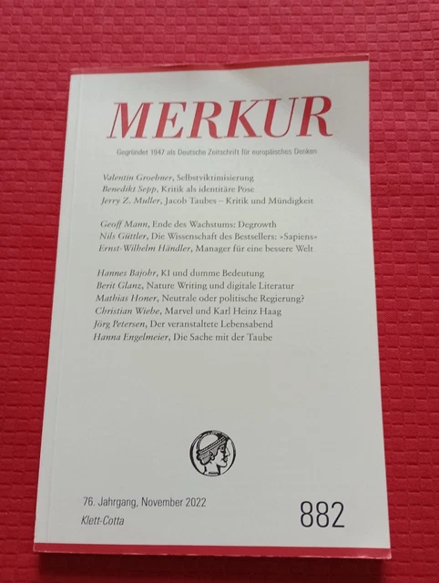 Merkur Zeitschrift 882, Nov. 2022, Hannes Bajohr, Jacob Taubes, Klett Cotta