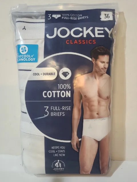 Jockey Men's Underwear Classic Full Rise Brief - 3 Pack-White-36 Brand New!!