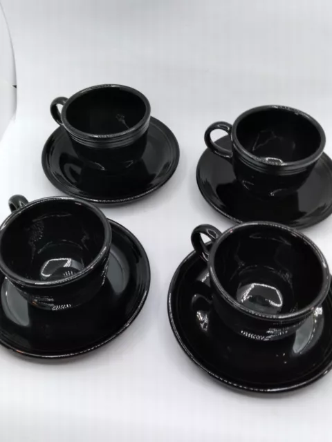 Vintage Homer Laughlin Fiesta Black Set Of 4 Teacups And Saucers discontinued