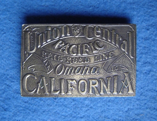 VTG UNION CENTRAL PACIFIC RAILROAD LINE OMAHA to CALIFORNIA BRASS BELT BUCKLE
