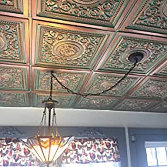 Washable PVC Ceiling Tiles 2' x 2' Lay-in Tile Mold Free, Majesty Copper Patina Washable PVC Ceiling Tiles 2' x 2' Lay-in Tile Mold Free, Majesty Copper Patina
