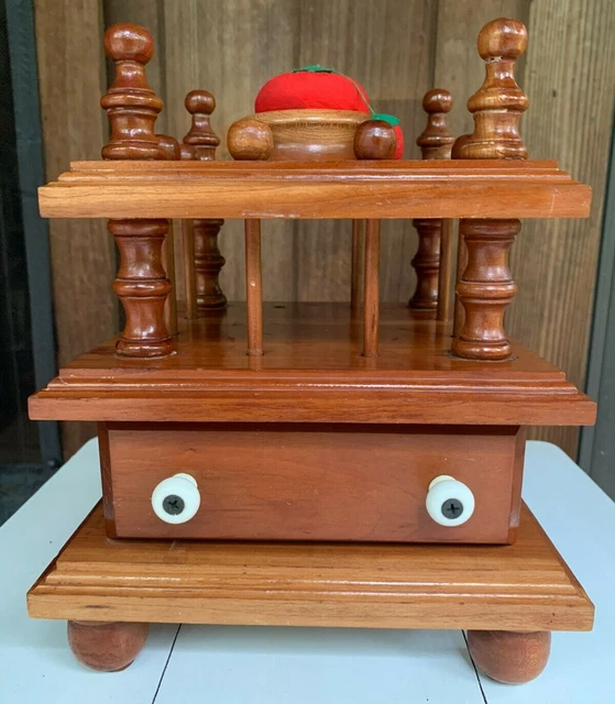 Antique  Shaker 19th Century Wood  Sewing Box Drawer Pegs Thread Spool Caddy