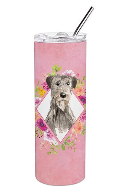 Irish Wolfhound Pink Flowers Stainless Steel 20 oz Skinny Tumbler CK4231TBL20