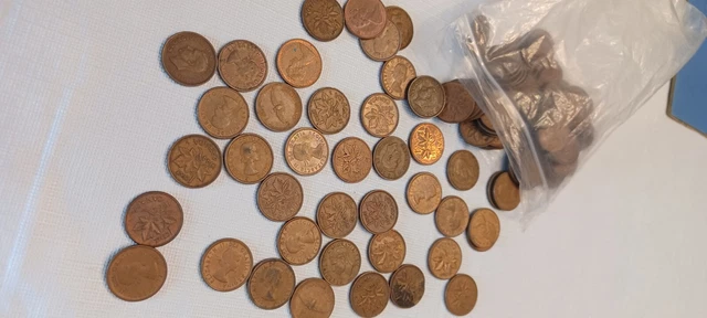CANADA  MAPLE LEAF TYPE ONE CENT ONE CANADIAN PENNY 110ct
