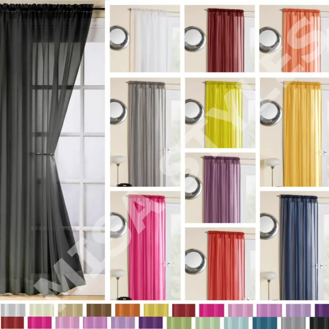 Plain Voile Net Curtain Panel Rod Pocket Slot Top Many Colours & Sizes