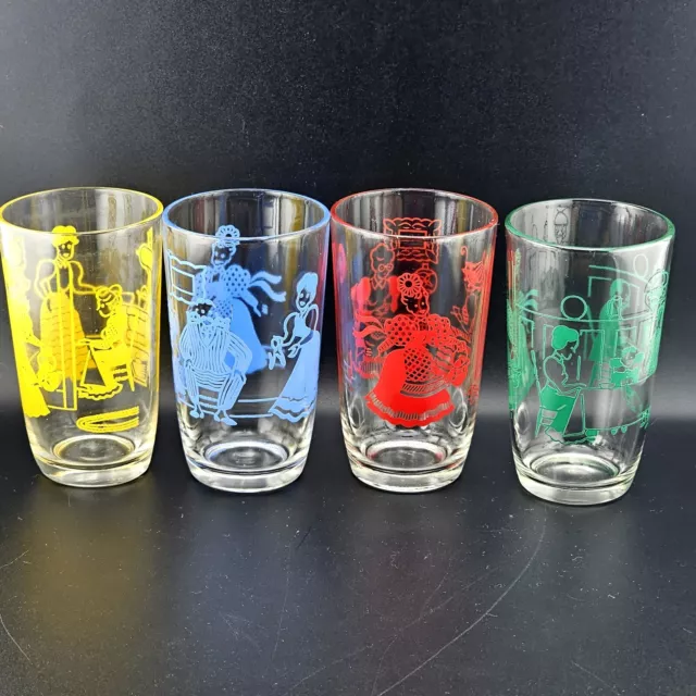 4 Bustling Betty Swanky Swig Juice Glasses 3.75" Kraft Cheese Hazel Atlas 5oz