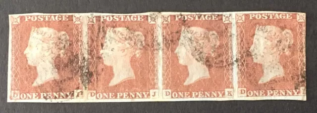 GB Queen Victoria "1d Penny Red's" VFU Block x4 stamps "D- I to L"  LH
