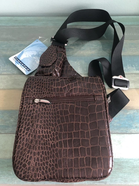 Travelon Sling Bag Crossbody Brown Croco Print Multi-Pocket Bag Travel NWT