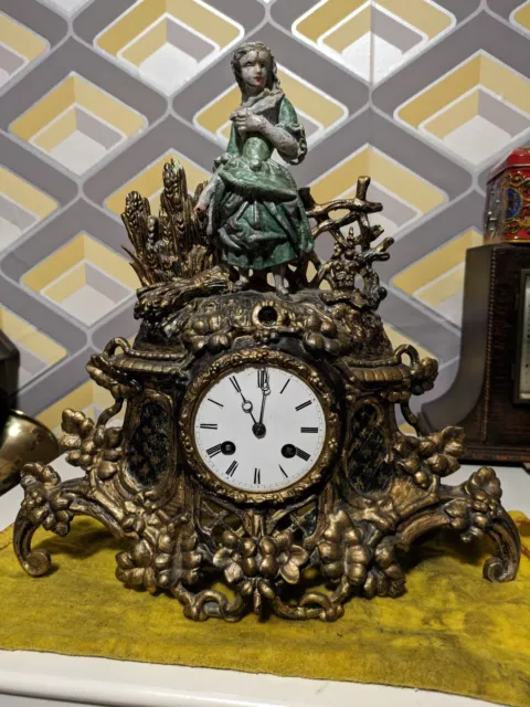 Antique E. Marguin Ormolu Mantel Clock, Japy Freres Movement Read Description