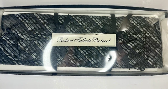 Robert Talbott Protocol Black Silk Bow Tie & Cumberbun Set Year 2000 Print