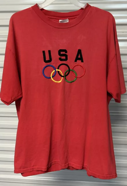 VTG 90's USA Olympics Embroidered Single Stitch T-Shirt Adult XL MADE IN USA