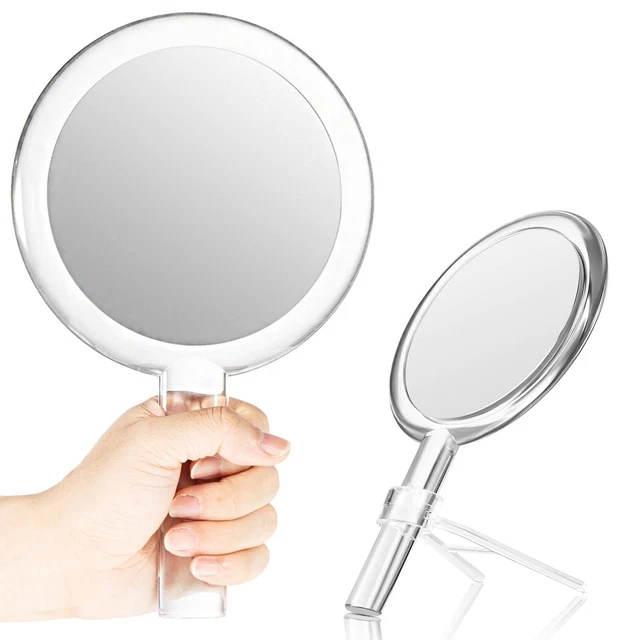Double-Sided Handheld Mirror with Stand 1X/10X Magnifying Mirror