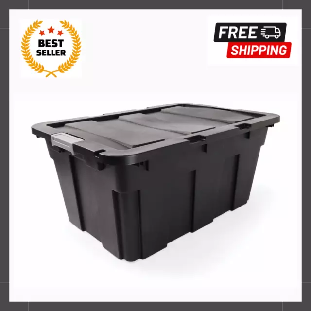 100L Large Heavy Duty Plastic Storage Box Organizer Bin Container - Black Lid AU