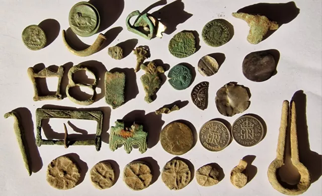 Group Of Detector Found Hammered Silver, Roman Coins And Artifacts