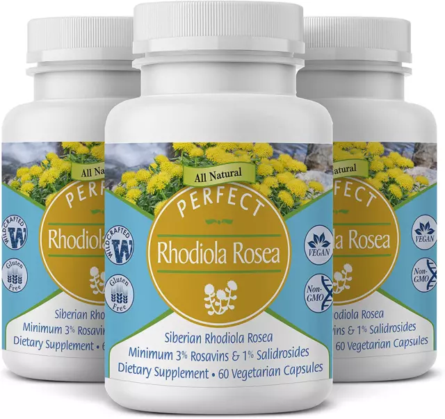 3-Pack Perfect Rhodiola Rosea - Freeze Dried 100% Wild-Crafted Siberian Rhodiola