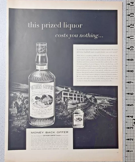 1954 Southern Comfort Vintage Print Ad Liquor Fifth Half Pint Riverboat B&W