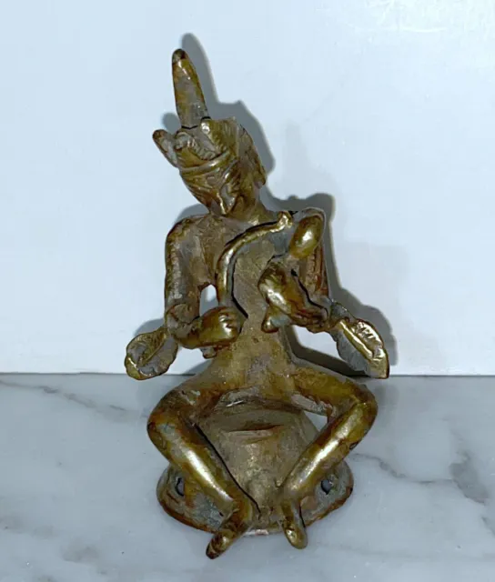 Antique Indian Hindu Brass Statue Figurine - Deity Playing A Musical Instrument