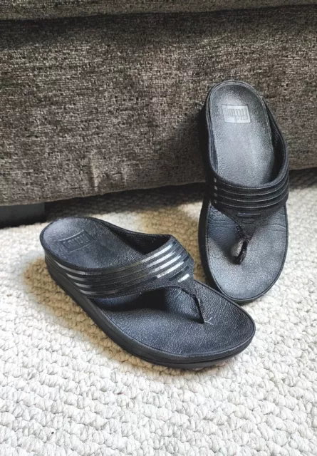 FitFlop Black Ringer Toe-Post Flip Flop Sandal Women's US 6