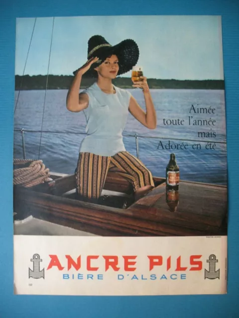 PUBLICITE DE PRESSE ANCRE PILS BIERE D'ALSACE ADORéE EN éTé FRENCH AD 1958