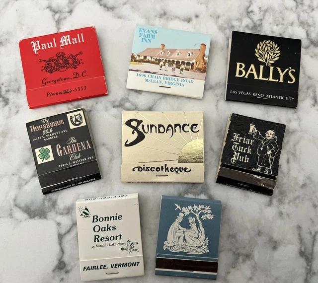 Vintage Matchbooks Lot Of 8 Evans Farm Sundance Ballys Friar Tuck Pub Paul Mall
