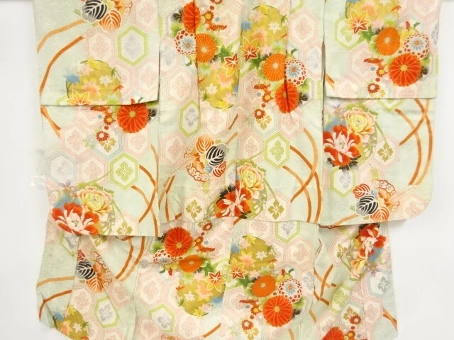 04174# Japanese Kimono / Antique Kimono For Girls / Flower Roundel