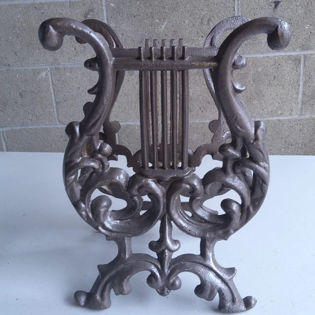 Vintage Retro Cast Iron Lyre Harp Metal Music Rack Stand Book Magazine Rack