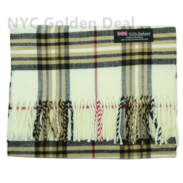 Men's 100% CASHMERE Scarf WHITE Checked Plaid Design Soft  MADE IN SCOTLAND 2