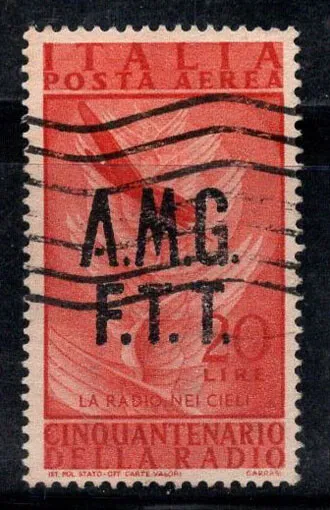 Trieste A 1947 Sass. 9 Used 100% Airmail 20 l, Democratic Series