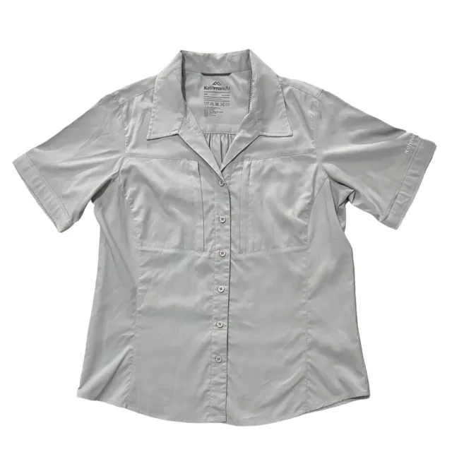 Kathmandu Grey Short Sleeve Button Shirt Top Size 14 Large L Collared Blouse