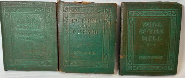 Lot 3 Antique Little Leather Library Books c1920~Stevenson~Dr Jekyll~Will Mill