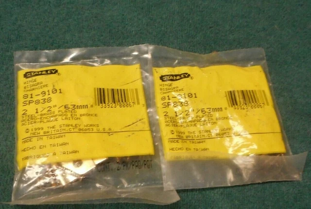 Lot of 2 Packs Stanley Hinges Steel Brass Plated  1/2" Door Hardware New