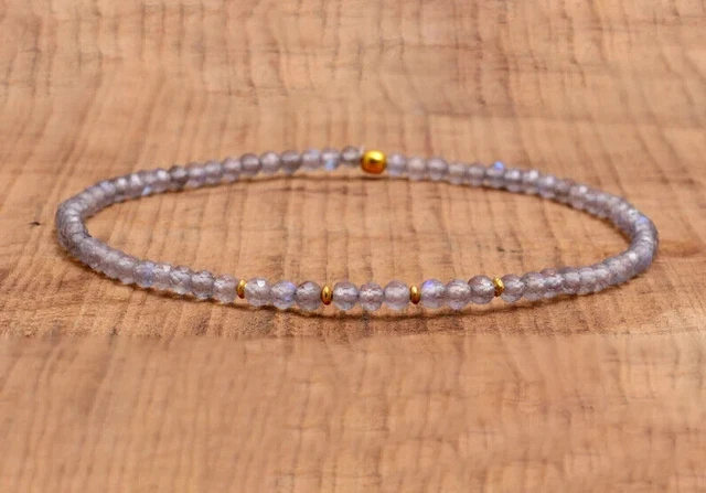 Bracelet extensible rond à facettes en pierres précieuses de labradorite de...