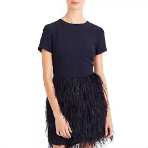 CLUB MONACO Ostrich Feather Dress size 10 Navy