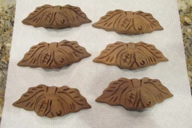 Set of 6 Carved Walnut Drawer Pulls NOS Never Used 5" Wide